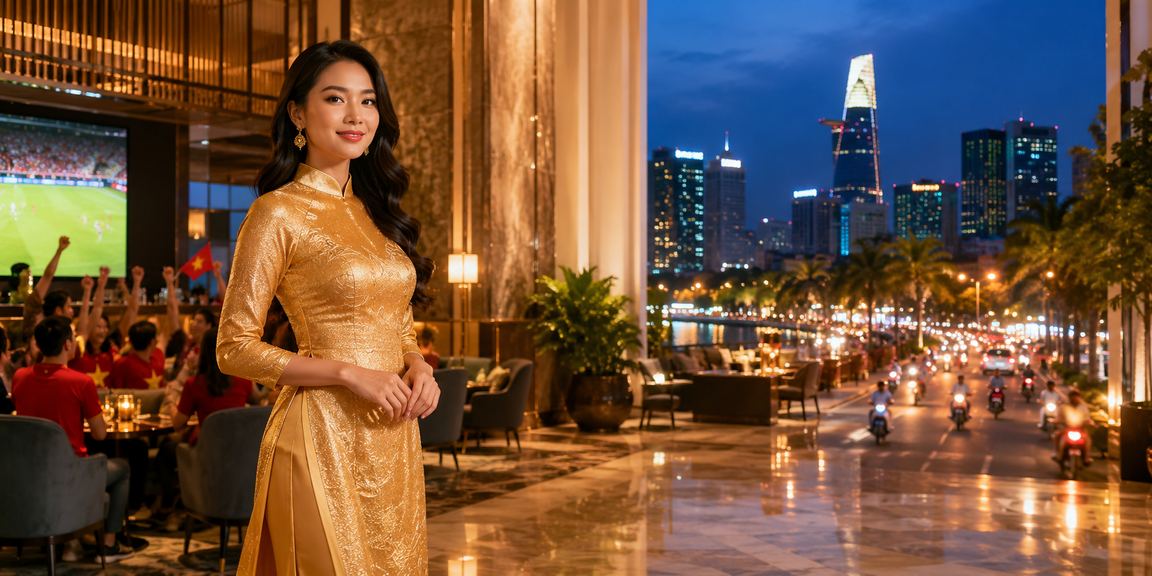 Người chơi tại TP.HCM trải nghiệm casino trực tuyến trên điện thoại trong trang phục áo dài truyền thống